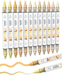 Guangna 12 Skin Tone Dual Tip Acrylic Paint Markers, Brush Tip & Chisel Tip Acry