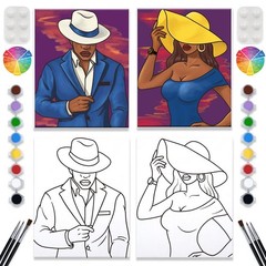 2 Pack Paint and Sip Canvas Painting Kit – 8×10 Pre Drawn Stretched Canvas fo…