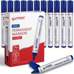 EXTRIC Permanent Markers, Chisel Tip, Blue, Quick 1 Count (Pack of 12), Blue