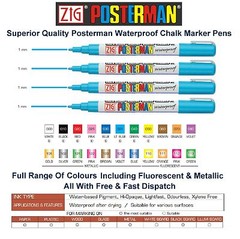 Zig Posterman Fine 1mm Chalk Marker Pens Waterproof Whiteboard Glass Metal Wood