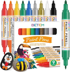 9 Colors Dual Tip Oil Based Paint Markers Acrylic Paint Pens(0.7mm & 3mm),Perman