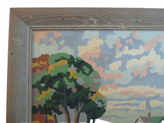 Vintage 1950ish Paint by Number PBN Farm Scene Framed 14″ by 18″ ~ Wormwood (G)