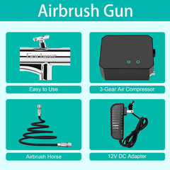 Airbrush Kit with Air Compressor, 40 48 PSI High Pressure Air Brush Non-Clogging