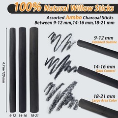 Jumbo Willow Charcoal Sticks Artist Sketching Drawing Shading 912mm 6 PCS