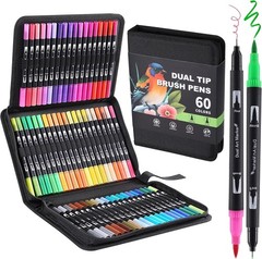 60/72 Colors Brush & Fine Dual Tip Watercolor Markers for Adult Coloring Books