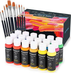 Acrylic Paint Set with 10 Brushes, 18 Colors Outdoor/Indoor (59Ml, 2 Oz) Art Cra