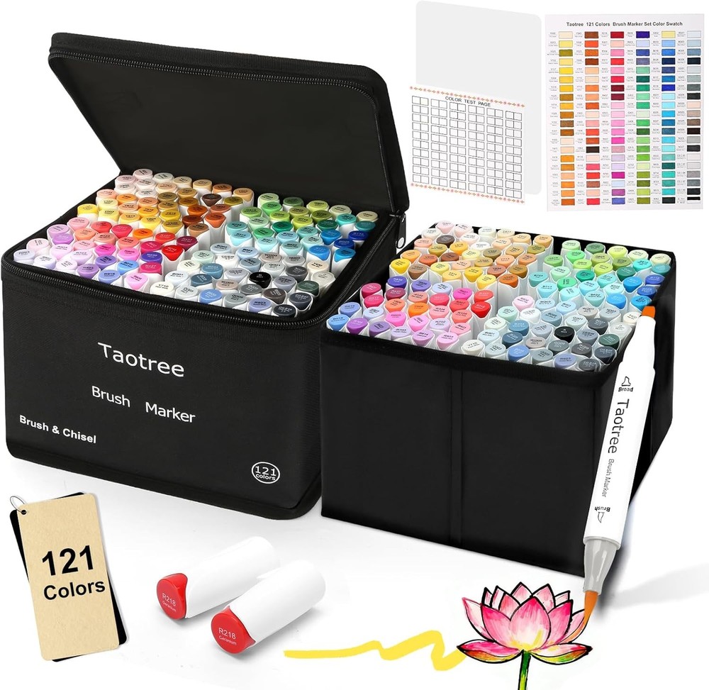 Alcohol Markers Brush Tip, 121 Colors Dual Tip Brush Markers Set, Art Supplie…