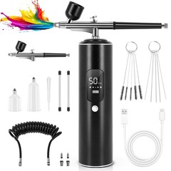 High-Pressure Airbrush Kit with Compressor, 2 Airbrushes, 6400mAh, 50PSI, 0.2/0.