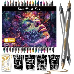 Waterproof Face Paint Tattoo Pens – 18Pcs Dual-End Skin Markers, Body Art Kit, G
