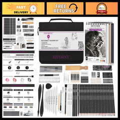 100 PCS Sketching Kit – Drawing Set with Pencils, Charcoal, Blending Tools & Cas