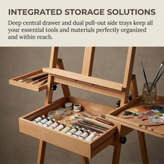 Foldable & Adjustable Art Easel with Storage Drawer Trays, Beech Wooden Easel