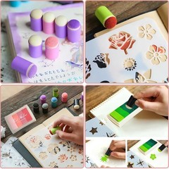 40 PCS Finger Sponge Daubers Case 8 Reusable Stencils Set For Card Making