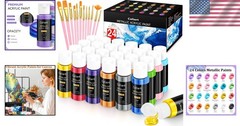 Rich Pigment Acrylic Paint Set: 24 Metallic Colors + 12 Brushes for Every Artist