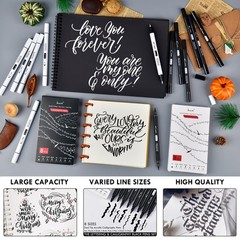 Calligraphy Pens, 8 Size Dual Tip Black Acrylic Calligraphy markers for Writi…
