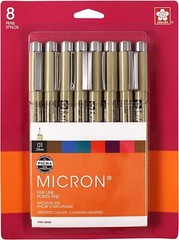 Sakura MICRON Pens 8 pc set .25 mm point fine line (01) #30068 PIGMA Color NEW!