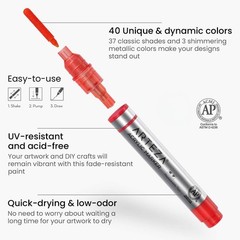 Arteza Acrylic Paint Markers, Set of 40 Acrylic Paint Pens in Assorted Colors, A