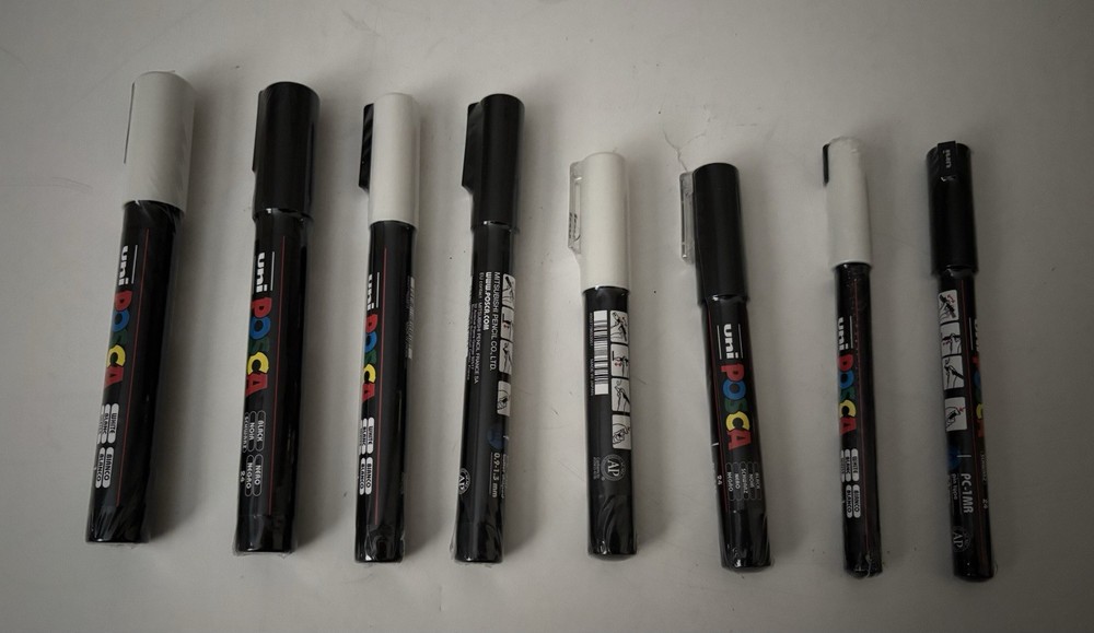 POSCA Paint Markers, White And Black, 8 Count – New Individually Sealed