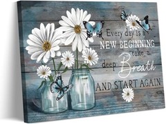 Daisy Canvas Wall Art Butterfly Wall Decor Inspirational 24x16in canvas blue