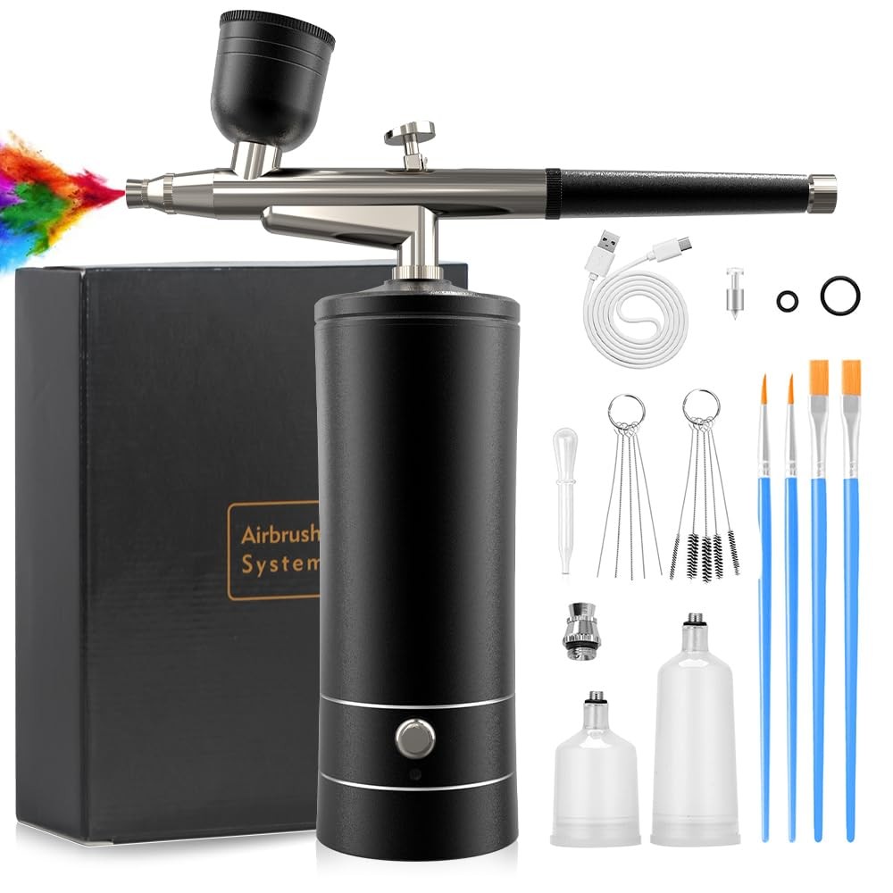 Airbrush Kit Compressor Nails Spray Gun Ombre Painting Makeup Barber Black