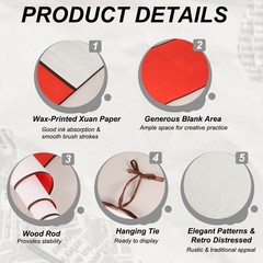 37.4″ x 8.7″ 2 Pcs Blank Hanging Scroll Paper Wood Rod, Red
