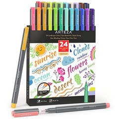 Felt Tip Pens Set Of 24 Landscape Brush Tip Calligraphy Pens Dyebased Ink