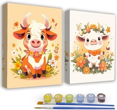 2 Set Highland Cow Paint by Numbers Kit for Adults 8×12 Framed DIY Canvas Art