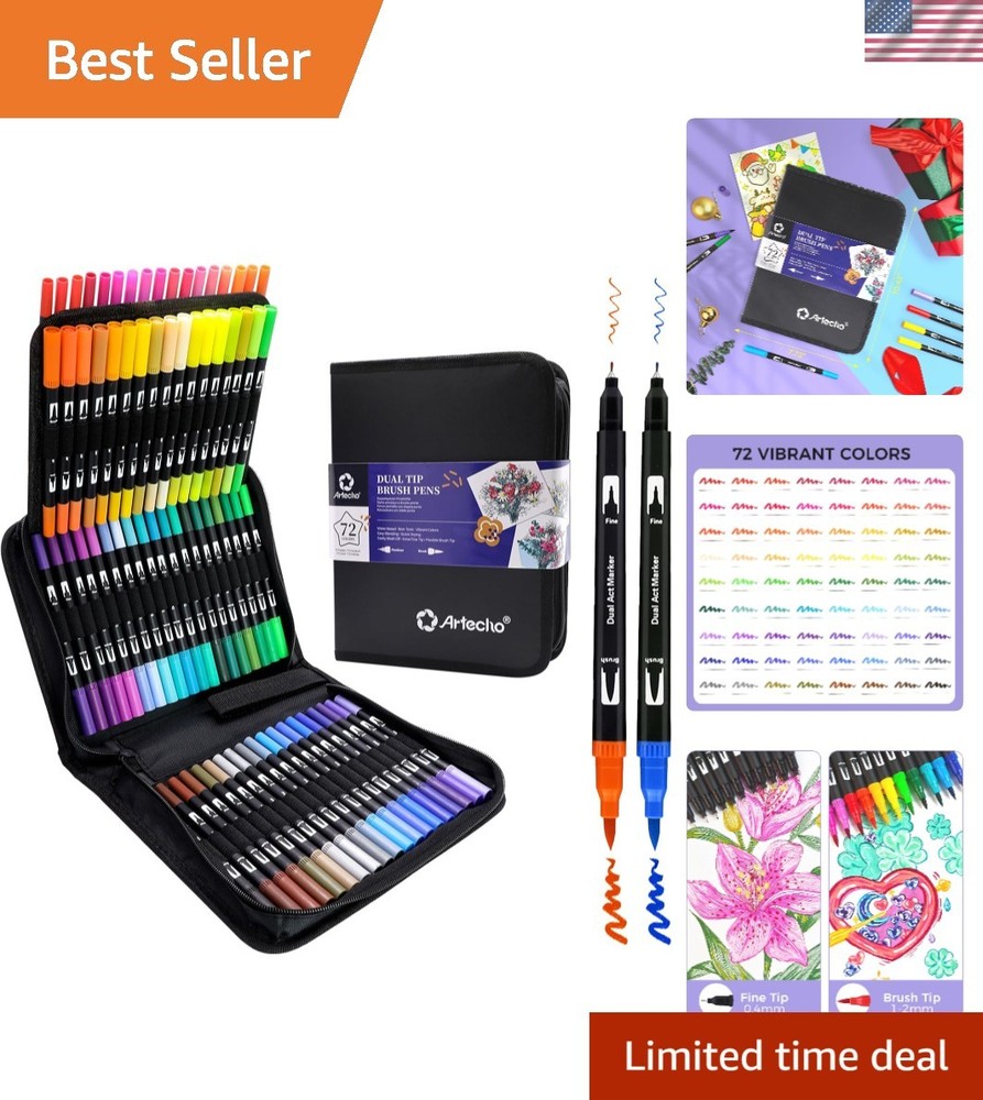 Artistic Dual-Tip Markers – 72 Colors Featuring Fine & Brush Tips for Creativity
