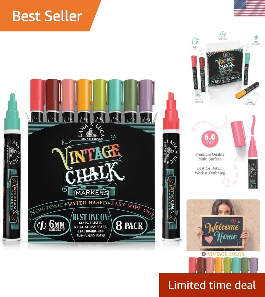 Multicolor Liquid Chalk Markers Set – 8 Vintage 6mm Tips for Classroom & Crafts