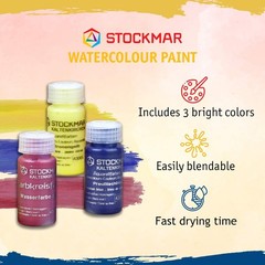 Watercolor Paint Set Carmine Red Lemon Yellow Ultramarine Blue 3 Bottles 20mL