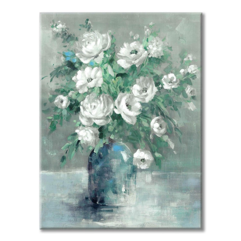 UTOP-art Floral Canvas Wall Art Painting White Rose Flower Green Leaves Hand …