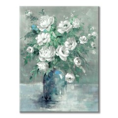 UTOP-art Floral Canvas Wall Art Painting White Rose Flower Green Leaves Hand …
