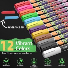 12 Neon Liquid Chalk Markers Wet Erase Pens for Blackboard, Glass, Window, Kids