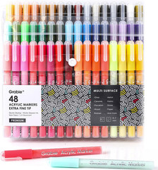 Grabie Acrylic Paint Pens Markers, 48 Colors, 0.7 mm, Extra Fine Tip Drawing Mar
