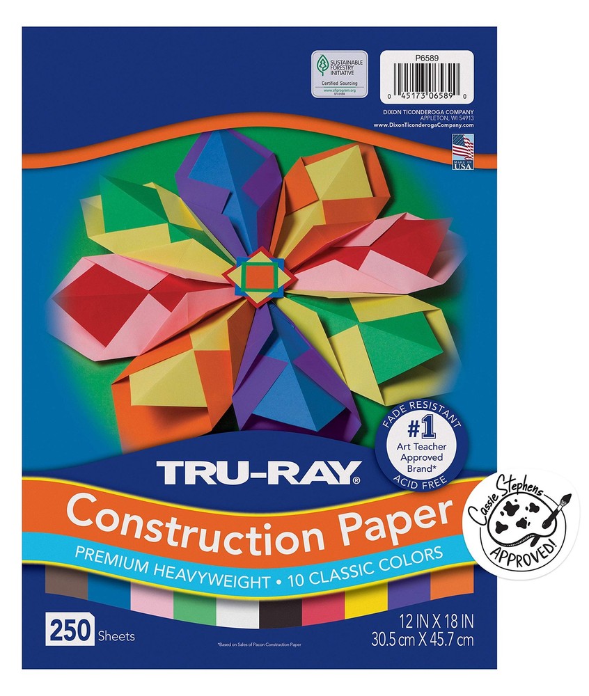 250 Sheets 12 x 18 Construction Paper, 10 Assorted Colors, PAC6589, Bulk