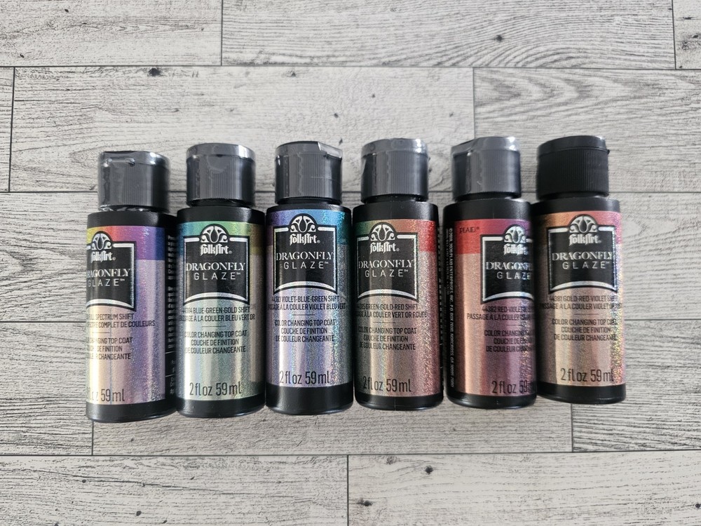 FOLKART DRAGONFLY GLAZE SET OF 6 COLORS COLOR CHANGING TOP COAT SPARKLING