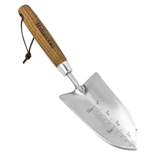 Garden Trowel with Serrated Edge, 4” Depth Marks Planting Shovel, V-Shaped