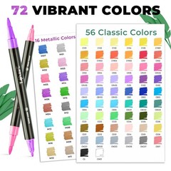 JusArt 72 Colors Acrylic Paint Markers Set with Canvas Bag, Dual Tips with Br…