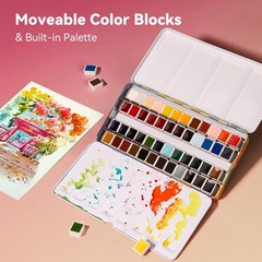 48 Colors Watercolor Paint Set – Easy to Blend, Portable Travel Palette for Arti