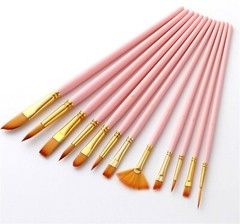 12 Nylon Pink Or Blue Oil Watercolour Water Gouache Acrylic Painting Brushes Set