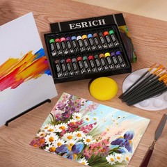 40PCS Acrylic Paint Set, Art Painting Supplies Kit with 24 Paints, 2 Canvas P…