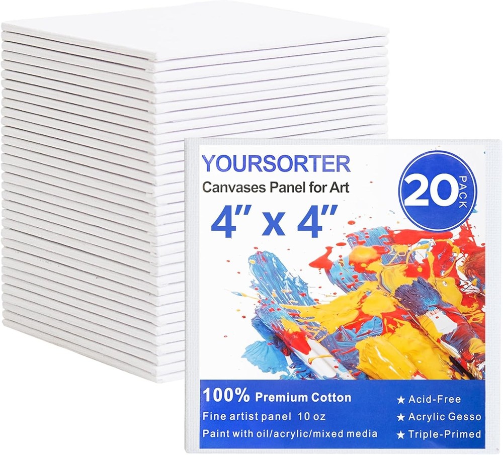 Mini Canvas for Painting 4×4 inch, 20 Pack Small 4″ x – 20pcs, off-white