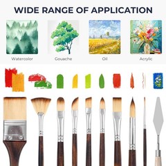 Nicpro 30pcs Paint Brush Set, Professional Paintbrushes Various Sizes, Wood