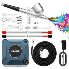 Airbrush Kit Compressor Dual Action 0.5mm Nozzle 7cc Cup Blue AK2-2 10.5L min