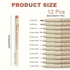 12Pcs 0.25/0.3/0.35/0.4/0.45/0.5/0.55/1/2/3/0.15/0.2mmFineliner Ink Pens(Brown)