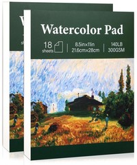 2 PCS Watercolor Paper Pad 36 Sheets 140lb/300gsm Thick Sketch 8.5×11 Inch