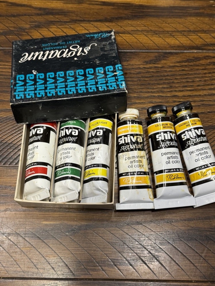 Vintage Shiva Signature Oil Paint Lot 6 Tubes Cadmium Yellow Green Red Orange