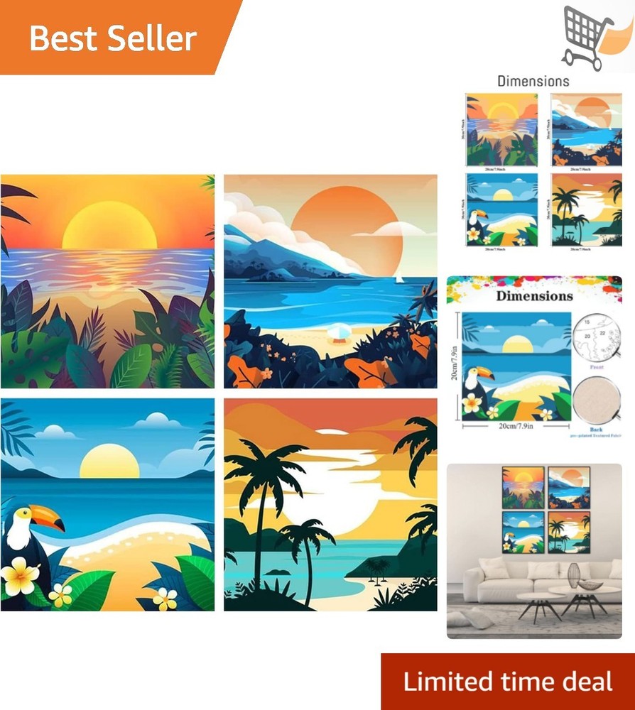 Paint by Numbers Kit 4 Pack Landscape Beach Acrylic DIY Art for Kids Adults