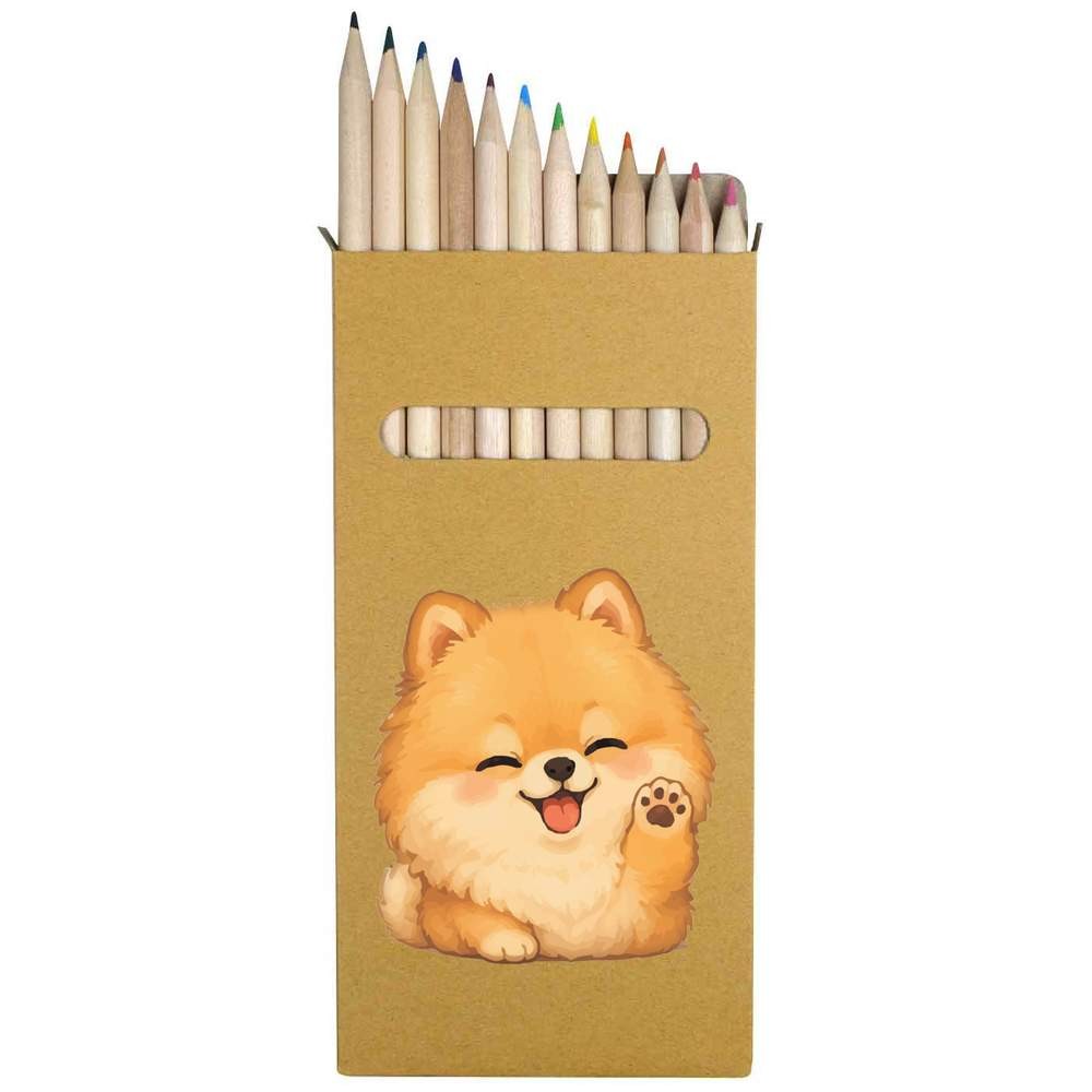 12 x ‘Waving Pomeranian Dog’ Long Colour Pencils (PE00097559)