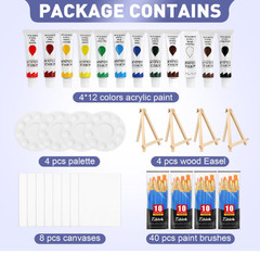 104PCS Acrylic Paint Canvas Set, Acrylic Painting Kit with 4 Set of 12 Colors Ac