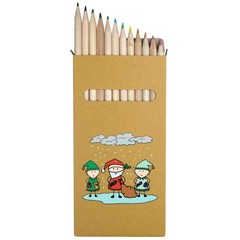 12 x ‘Father Christmas And Elves With Presents’ Long Colour Pencils (PE00071183)